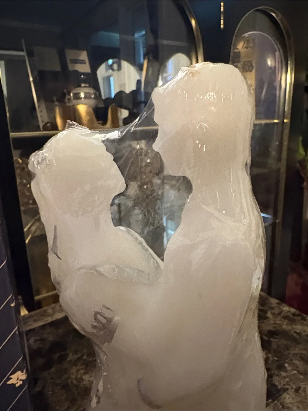 Vintage Allure White and Silver Embracing Couple Candle Figurine